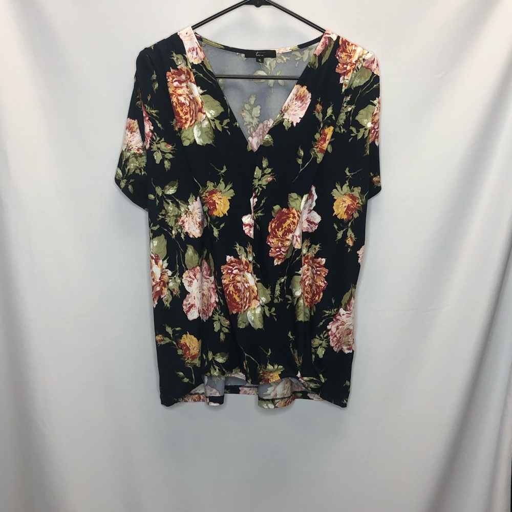 Tua Surplice Navy Blue Floral Print Blouse